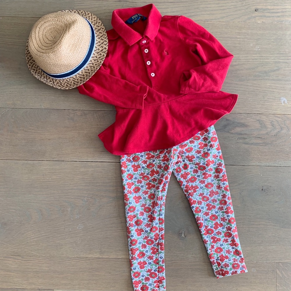 Ralph Lauren peplum long sleeve red tee shirt.